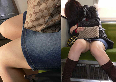 【電車内盗撮エロ画像】素人娘のパンチラや胸チラを電車内で狙ってみた結果
